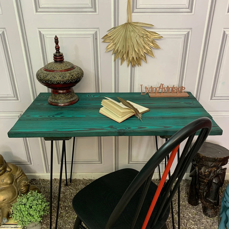 Industrial Style Console Table / Desk with Hairpin Legs Yakisugi Wood - Image 4 of 4