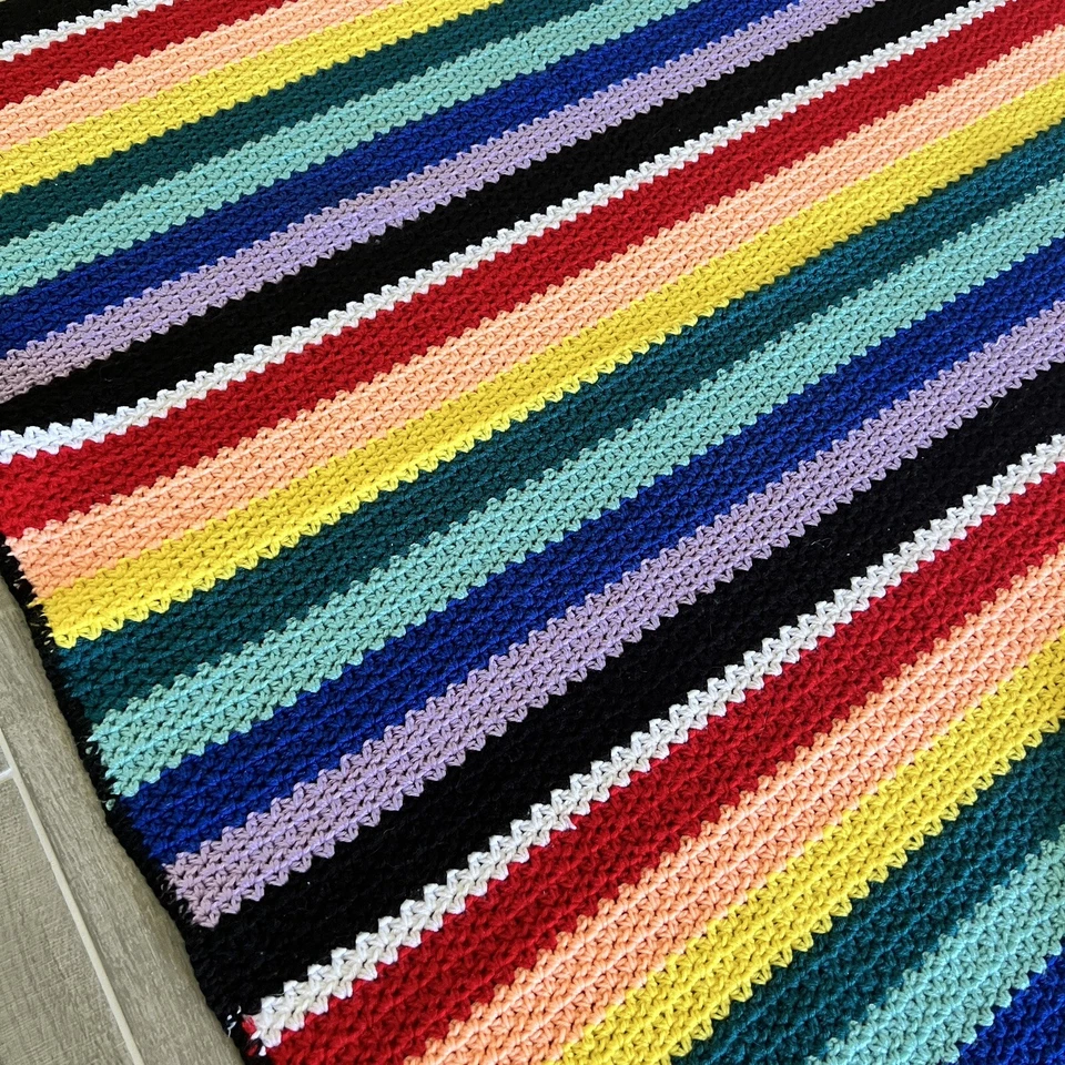 Handmade Rainbow Afghan 53x50 Blanket Bed Spread Lap Kids  Couch Crochet - Image 3 of 4