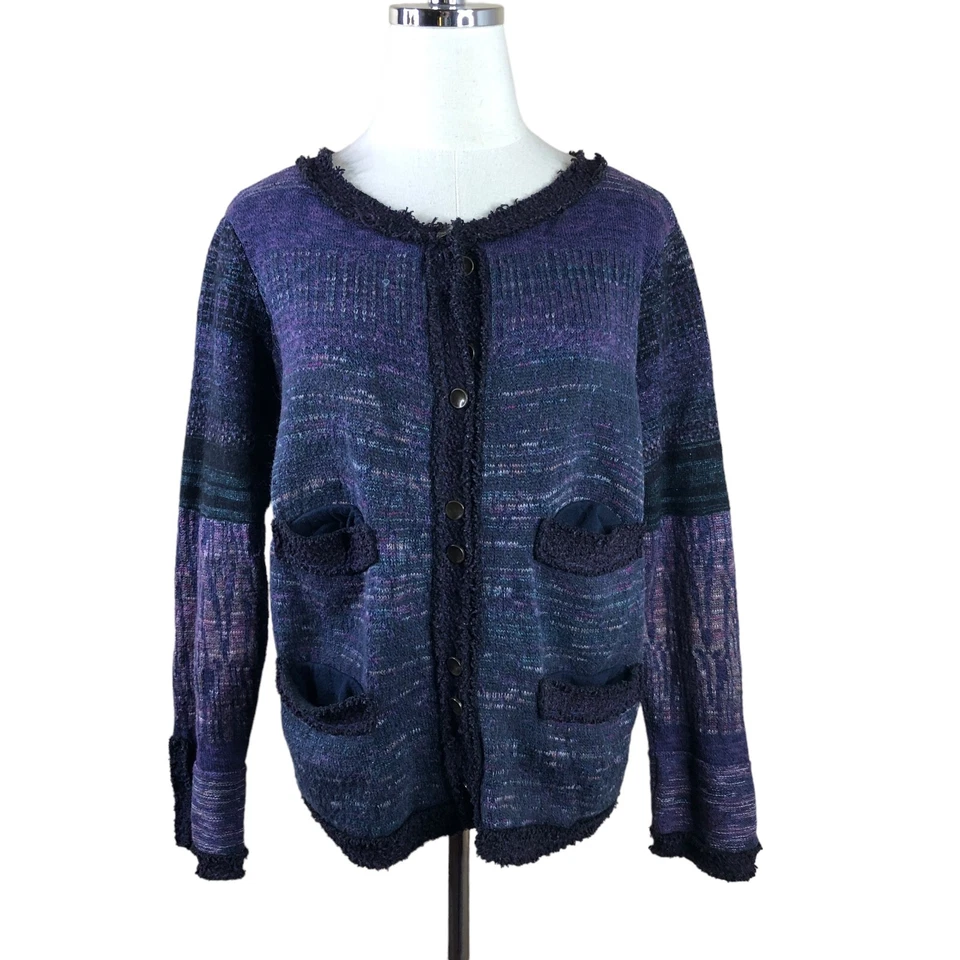 Cárdigan Suéter Free People Mujer Talla Grande Azul Púrpura Algodón Seda Angora Foto 3 de 4