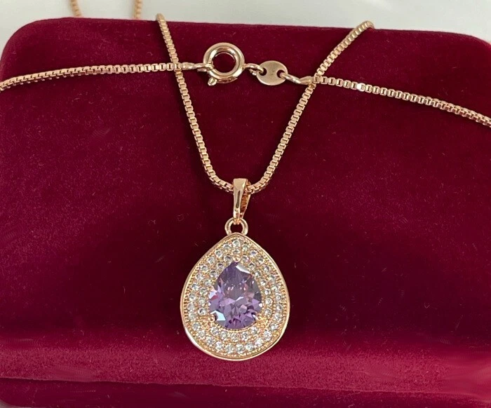Luxus Halskette Tropfen Anhänger Collier Zirkonia Rolled Gold 18K vergoldet - Bild 2 von 4