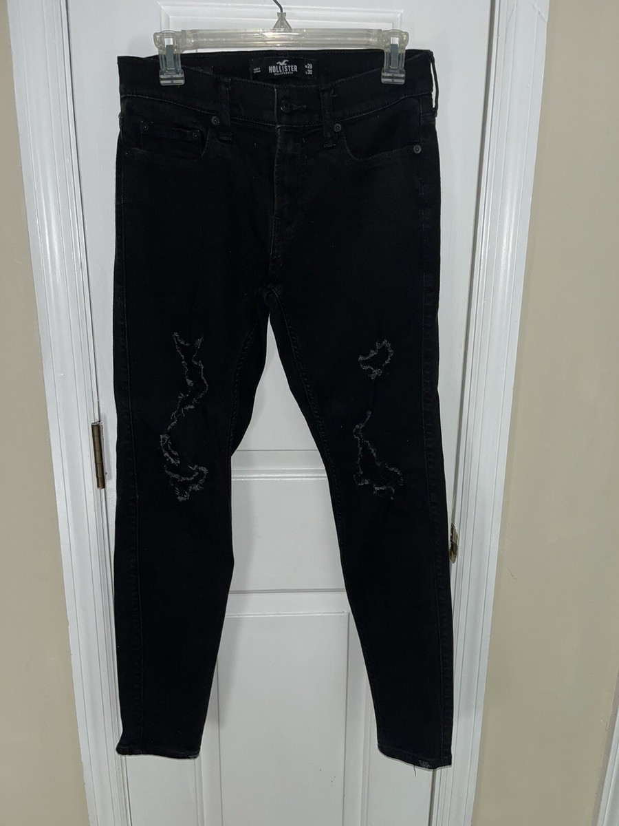 HOLLISTER BLACK PANTS SIZE W 29 L 30 SUPER SKINNY ADVANCED STRETCH CAME  HOLES