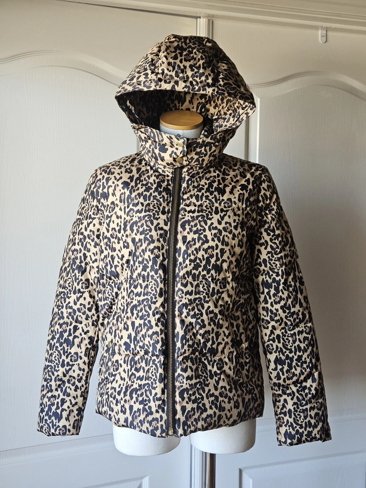 NEW J.Crew Size S Small Leopard Animal Print Puffer Quilted Coat Snow Jacket NWT