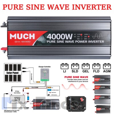 Inversor de Corriente Convertidor de Onda Sinusoidal 24V A 110V Con USB LCD RV