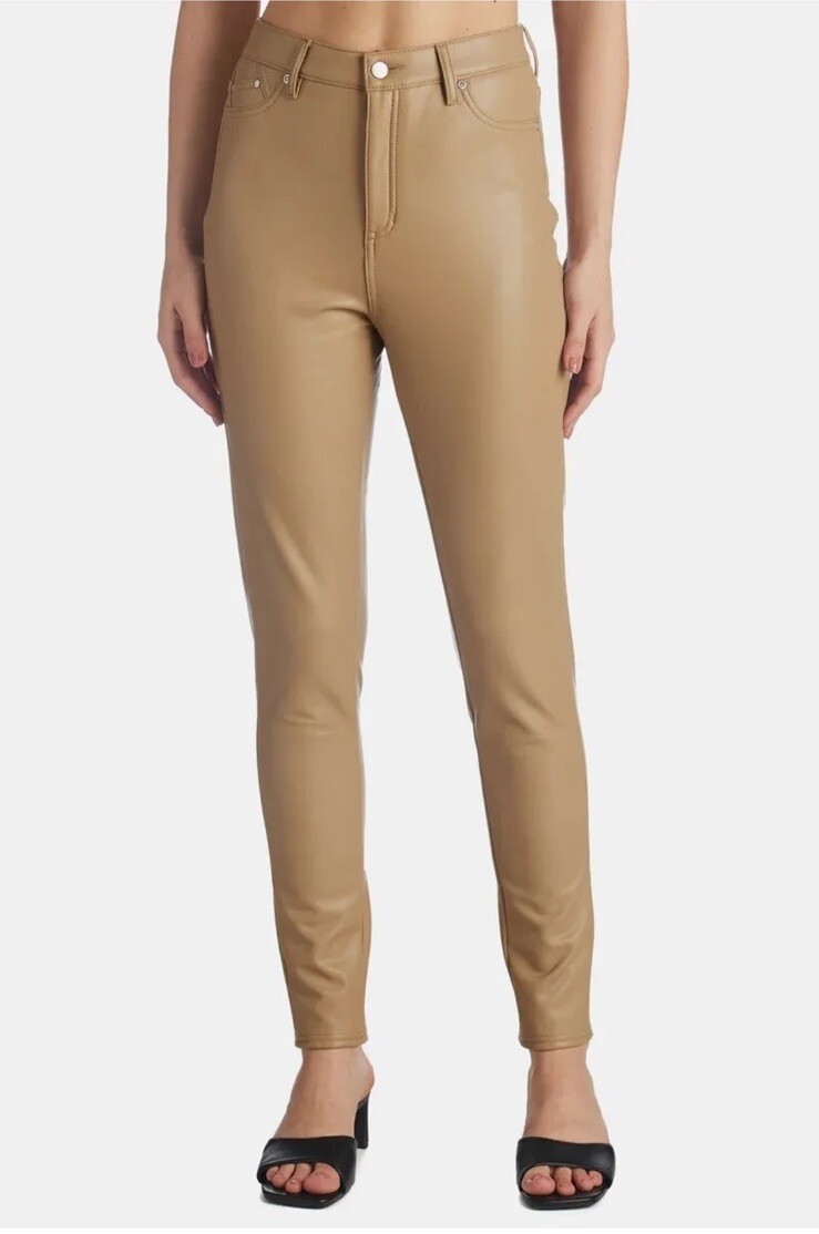 Faux Leather Camel Skinny Trousers Camel Faux Leather High-Waisted