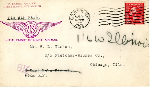 US Government Flight AAMC 162e Cheyenne, Wyoming to Chicago - 1923
