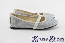 Lands End Girls "Silver Sparkle" Gemma Strap Mary Janes Little Kids Size 1