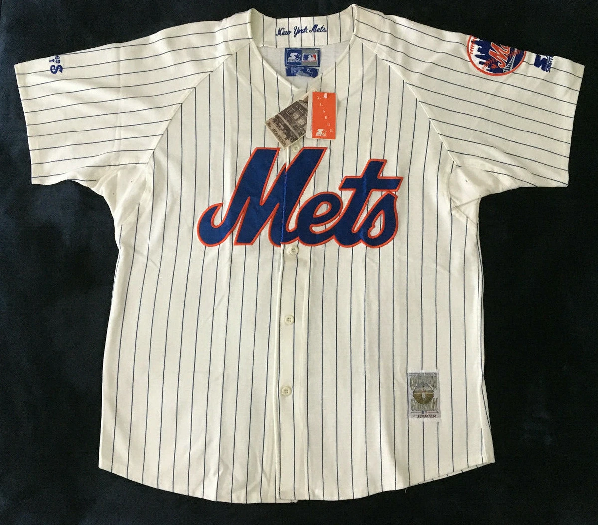 NWT Vtg NEW YORK METS logo white pinstripe Jersey by Starter size XL  Cooperstown