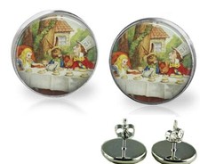 Alice In Wonderland Glass Top Stud Earrings Handcrafted Earrings
