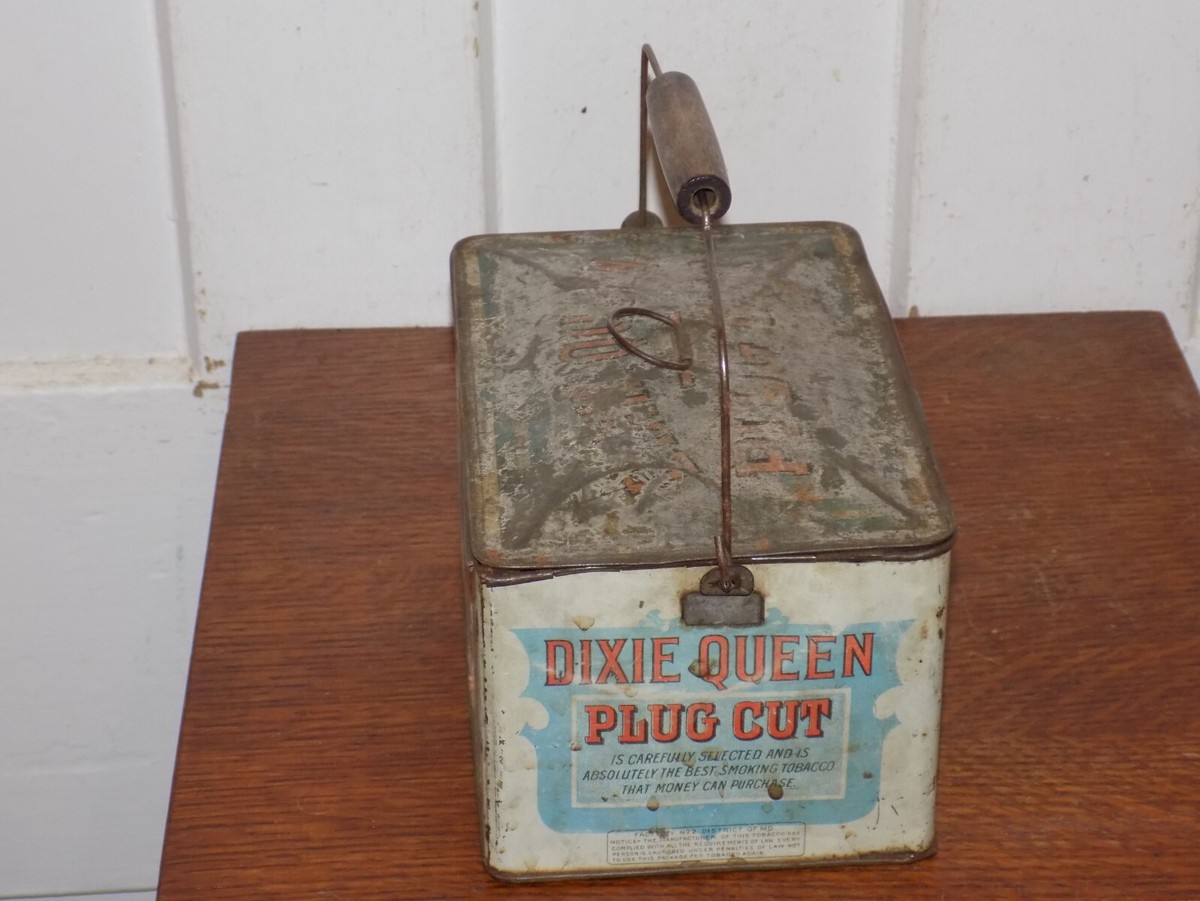 dixie queen tobacco tin dixie queen plug cut tobacco tin Antique Dixie Queen Plug Cut Tobacco Round  Tin Litho Canister