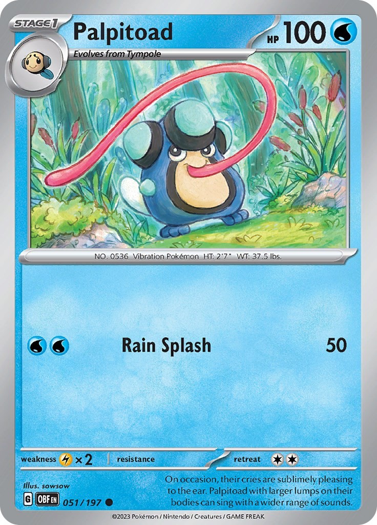 Palpitoad OBF 051/197 Pokémon SV03: Obsidian Flames Common EN NM