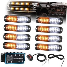 LED Grille Lights for Trucks 8Pcs 12smd Surface Mount Emergency Amber / White