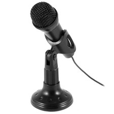 Mini 3.5mm Stereo Studio Speech Microphone Mic w Stand Mount Black for PC Laptop