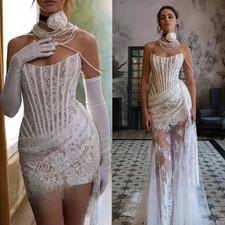 Ruhair Trendy Sleeveless Wedding Dress for Women Lace Appliques Corset Strapless