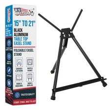 15" to 21" Black Aluminum Tabletop Display Easel with Arms, Artist Tripod Stand