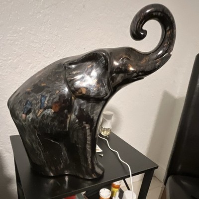 Black Elephant Figurine Sculpture with Upturned Raised Trunk