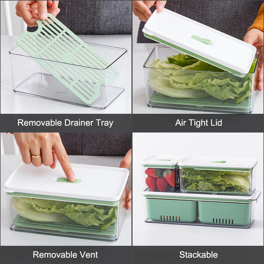 Stackable Produce Saver, Organizer Bins/Storage Containers with Removable Dra...