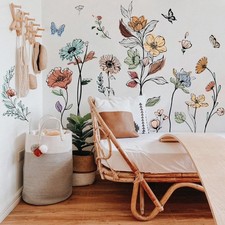 Boho Flower Wall Decals Simple Wildflower Floral Wall Stickers for Girls Bedr...