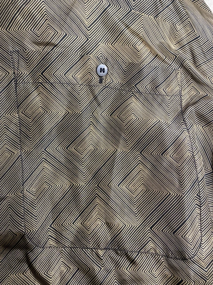 Bachrach Mens Silk Long Sleeve Shirt XL Button Up Geometric Brown Black - Image 3 of 4