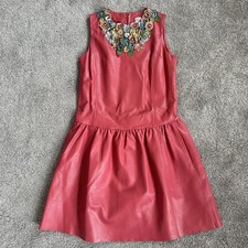 ED VALENTINO Lambskin Leather Mini Dress Floral Embellished Pink Size 38