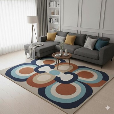 Retro Geometrischer Abstrakter Teppich - Mehrfarbiger Moderner Flächenteppich...