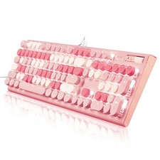 Cute Pink Keyboard Wired, with White Backlit Typewriter, Volume Knob, Light S...