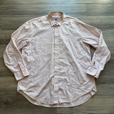 Vineyard Vines Mens Whale Shirt Large Orange Blue Check Cotton Button Down L