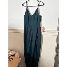 BHLDN Anthropologie Bridesmaid Dress Size 6 Teal Forest Green V-Neck Maxi NWT