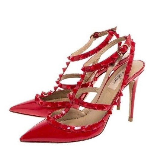 Valentino Garavani Women's Patent Leather Rockstud Pumps Ankle Strap Size 6 /36