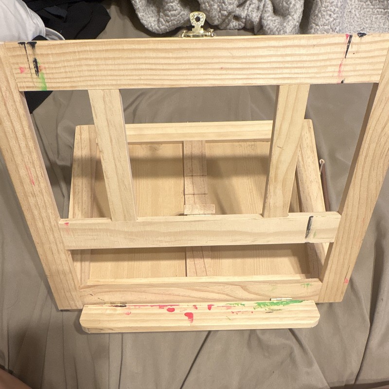 Wooden Tabletop Artist Box Easel with Carry Handle & Brass Latch Closure