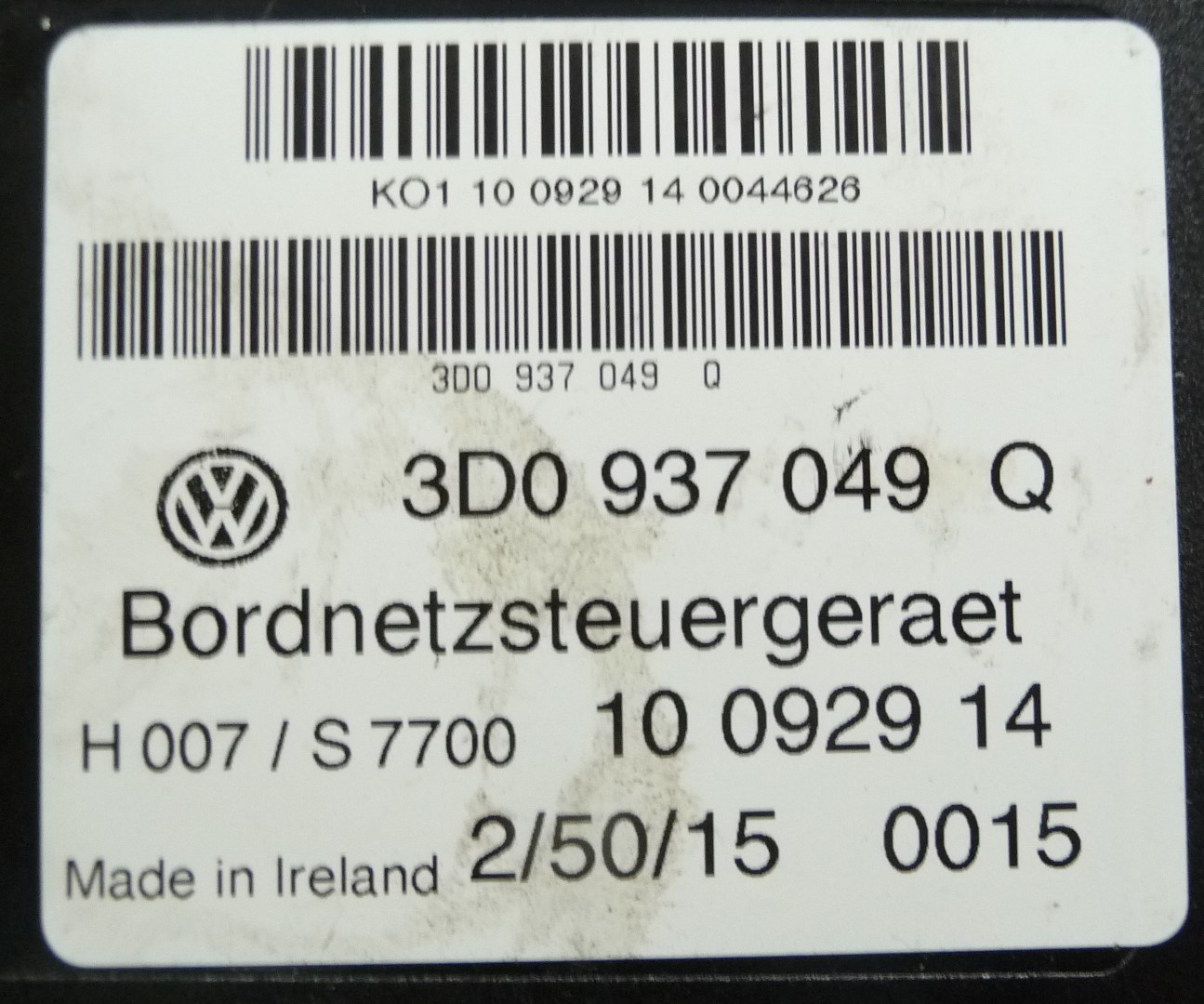 2012-2018 Bentley Continental GT Onboard Supply Control Module 3D0937049Q OEM A1