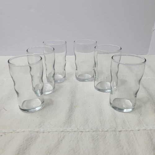 Double Shot Glasses Set of 6 Wavy Pattern Clear Barware 3.75" Juice Glass 5 oz