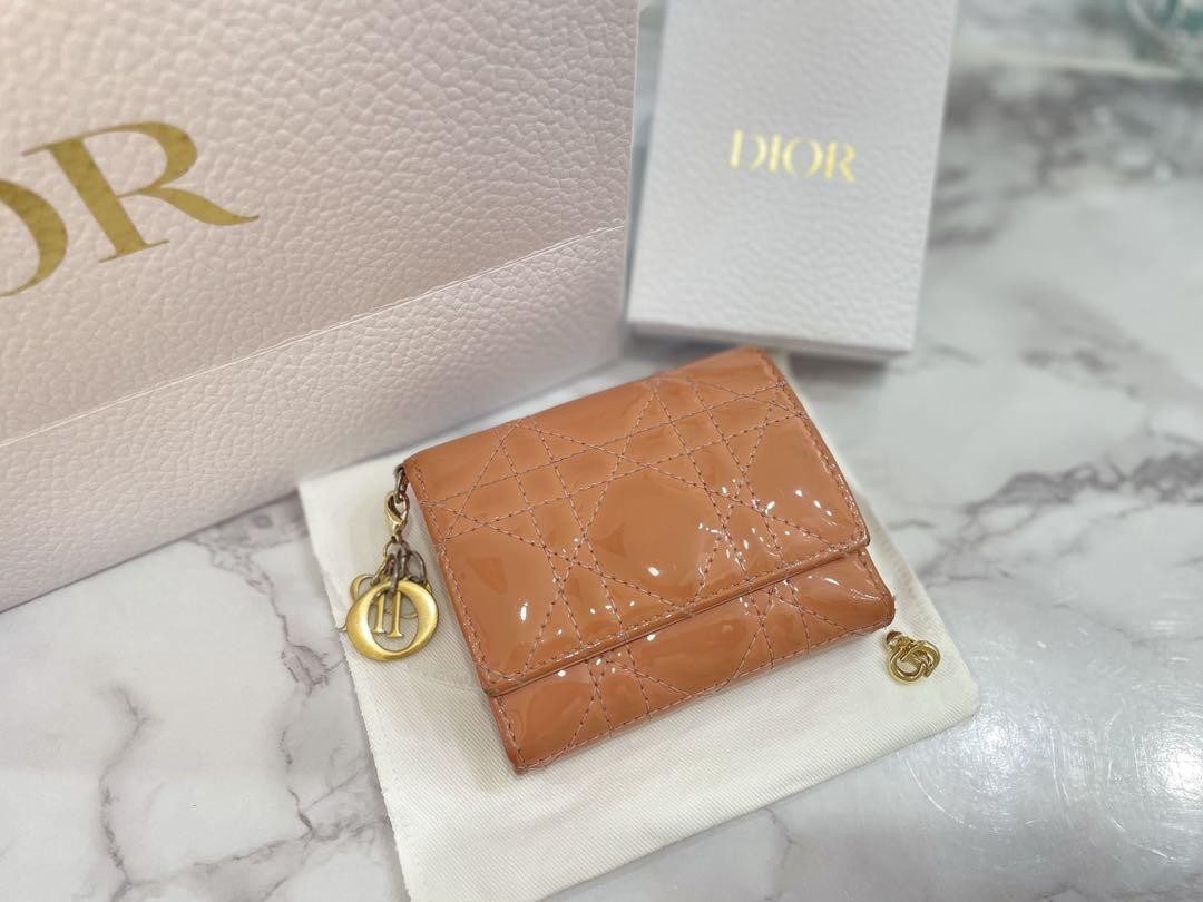 Dior Lady Mini Trifold Wallet with Earrings Set Pre-Owned