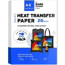Printers Jack Iron-On Heat Transfer Paper for Dark Fabric 20 Sheet 8.3x11.7