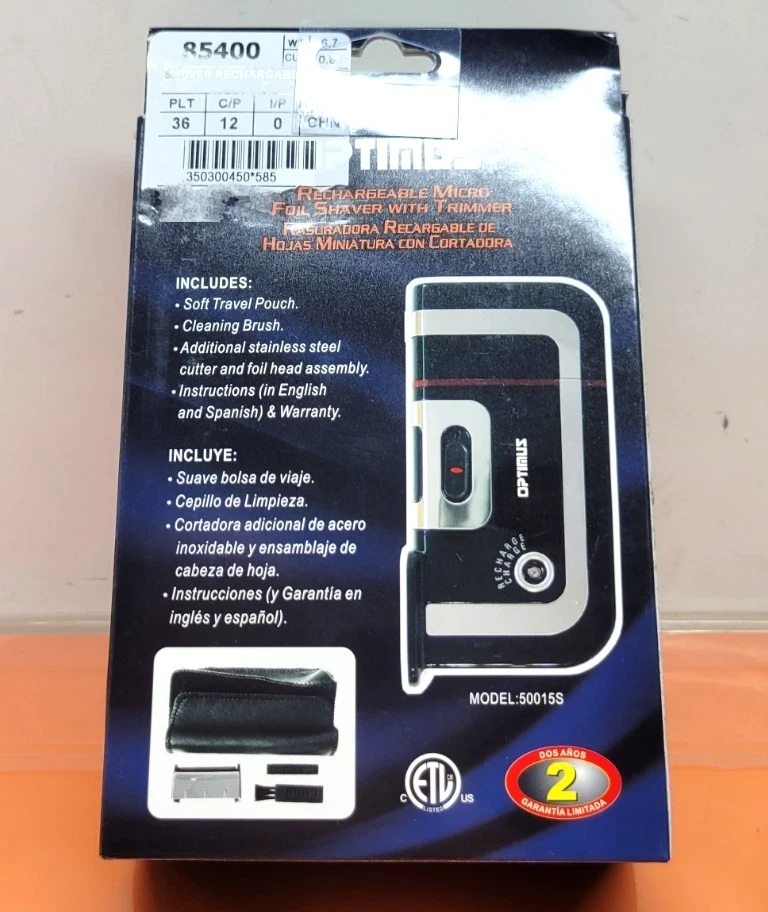 OPTIMUS AFEITADORA RECARGABLE MICRO LÁMINA CON RECORTADORA NUEVA EN CAJA Foto 2 de 2