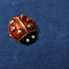 Vintage Avon Lucky Ladybug Lapel Pin Red Black Gold Enamel 1985