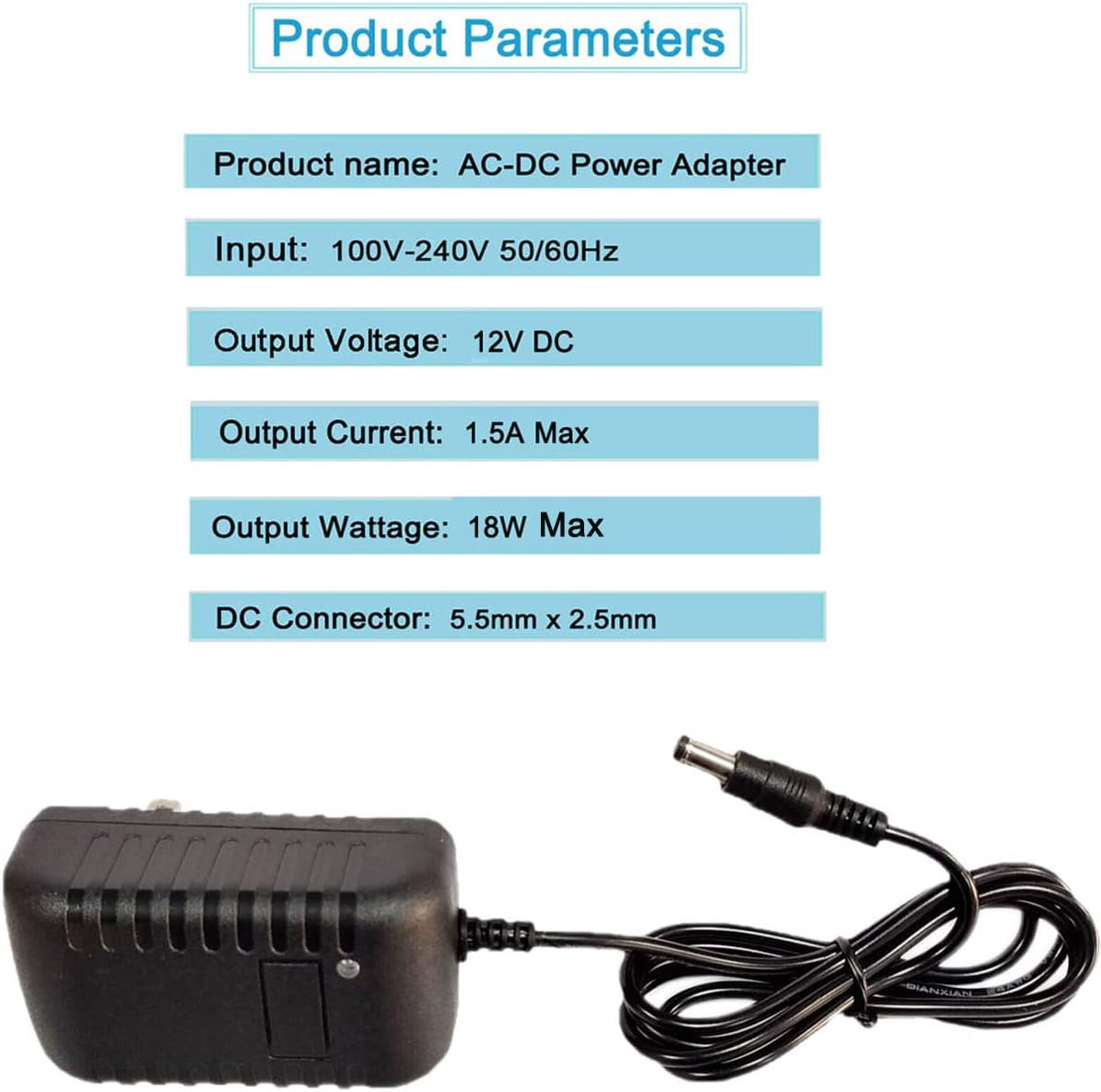 DC 12V 1.5A 1500mA Power Supply Adapter 100-240V AC to 12Volt 1.5A, Black 