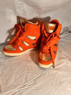 Apple Bottoms Twinkle Orange Gold High Top Sneakers Lace Up Logo Womens