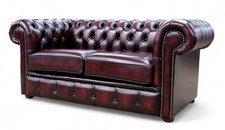 Sofa Couch 2 Seater Chesterfield Oxblood Red In Real Leather Handmade In UK