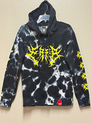 Shibori Threads Men's Black/White Tie-Dye Yellow Graphic Pullover Hoodie M