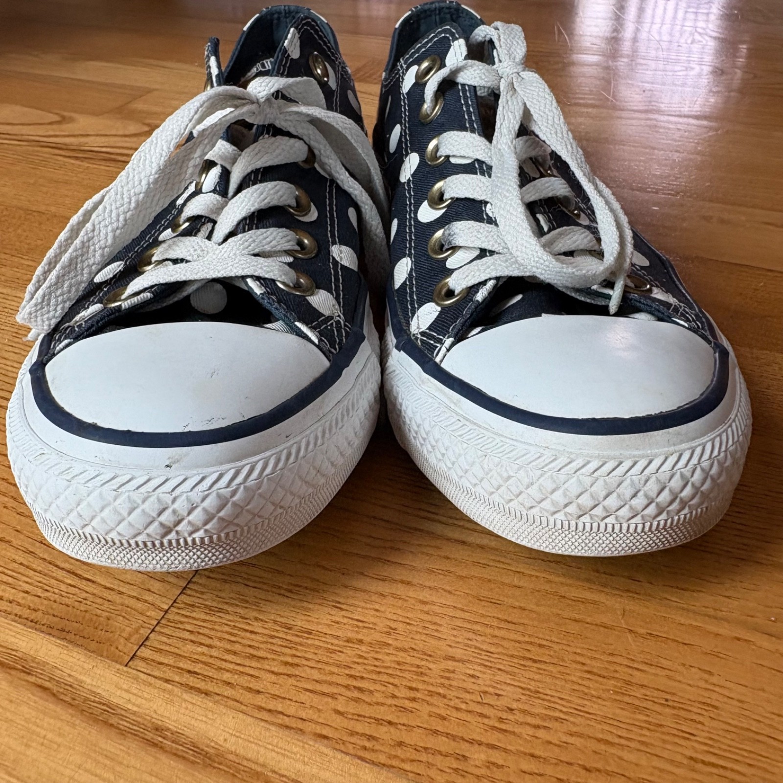 Converse Polka Dot Sneakers Low Top Shoes Trainers Navy White Womens Size 8 thumbnail 7