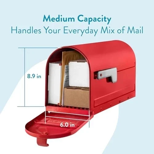 Architectural Mailboxes 7600R MB1 Post Mount Mailbox - Red with Silver Flag USA - Image 4 of 4