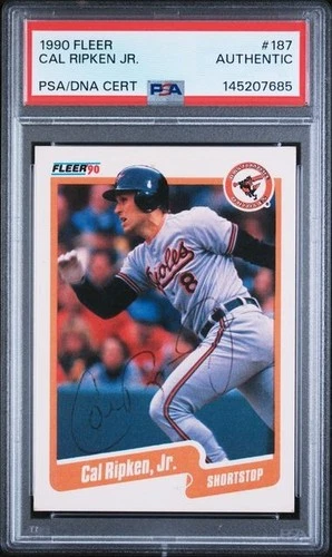 1990 Fleer Baseball Card #187 Cal Ripken Jr Signed Auto Graded PSA Authentic