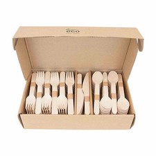 Bulk Wooden Cutlery Box Set Forks Knives Spoons Eco Disposable Party Catering