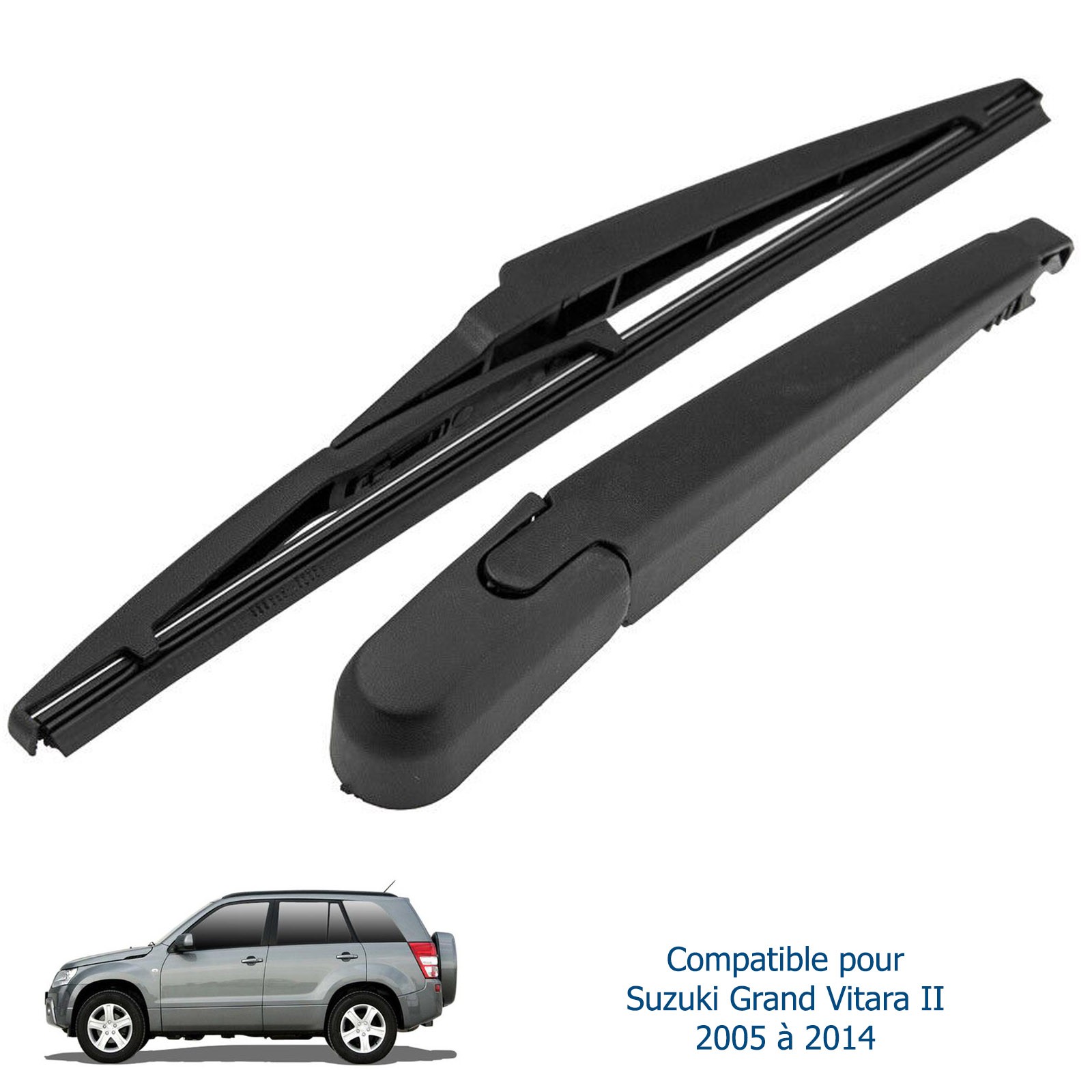 Kit bras et balai essuie-glace arrière contre la vitre sale sur Suzuki Grand Vitara II