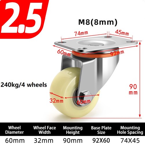 Heavy Duty Nylon Swivel Castor Wheels 40mm-125mm Trolley Furniture Caster Brake - Afbeelding 16 van 26