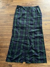 Pendleton Plaid Tartan Navy Green 100 Wool Button Down Skirt sz10 Vintage 29685