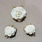 Vintage BSK Jewelry Set Clip On Earrings And Brooch Gold Tone Rose Costume