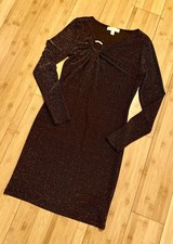 Michael Kors Small Bronze  sparkle dress long sleeve Stretch Dress. Metal Accent