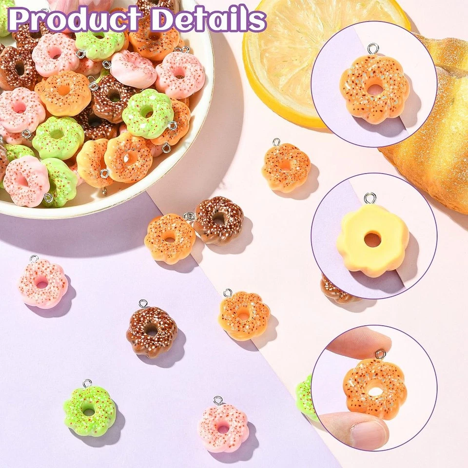 60 шт пончик пищевой смолы подвеской подвеска подвеска для серьги ожерелье ювелирные изделия - Изображение 4 из 4