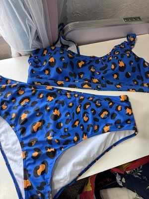 HELLBLAUER BIKINI MIT ANIMALPRINT - ÜBERGRÖSSE UK 26-28 NEU OHNE ETIKETT